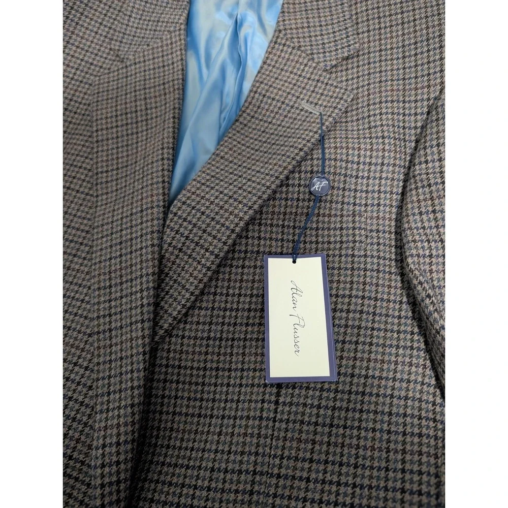Alan‎ Flusser 100% Lambs Wool Cashmere Brown Plaid Sport Coat Mens 42 Long NWT